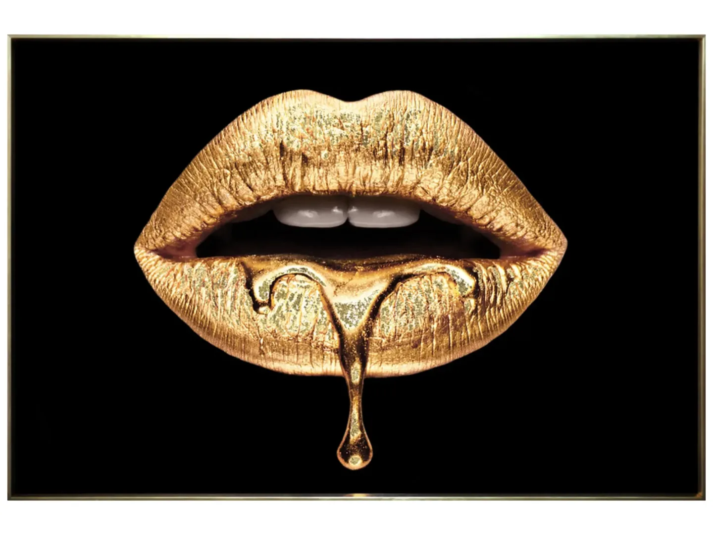 image LAND Digitaldruck auf Glas Goldene Lippen Gelb | Schubiger Möbel