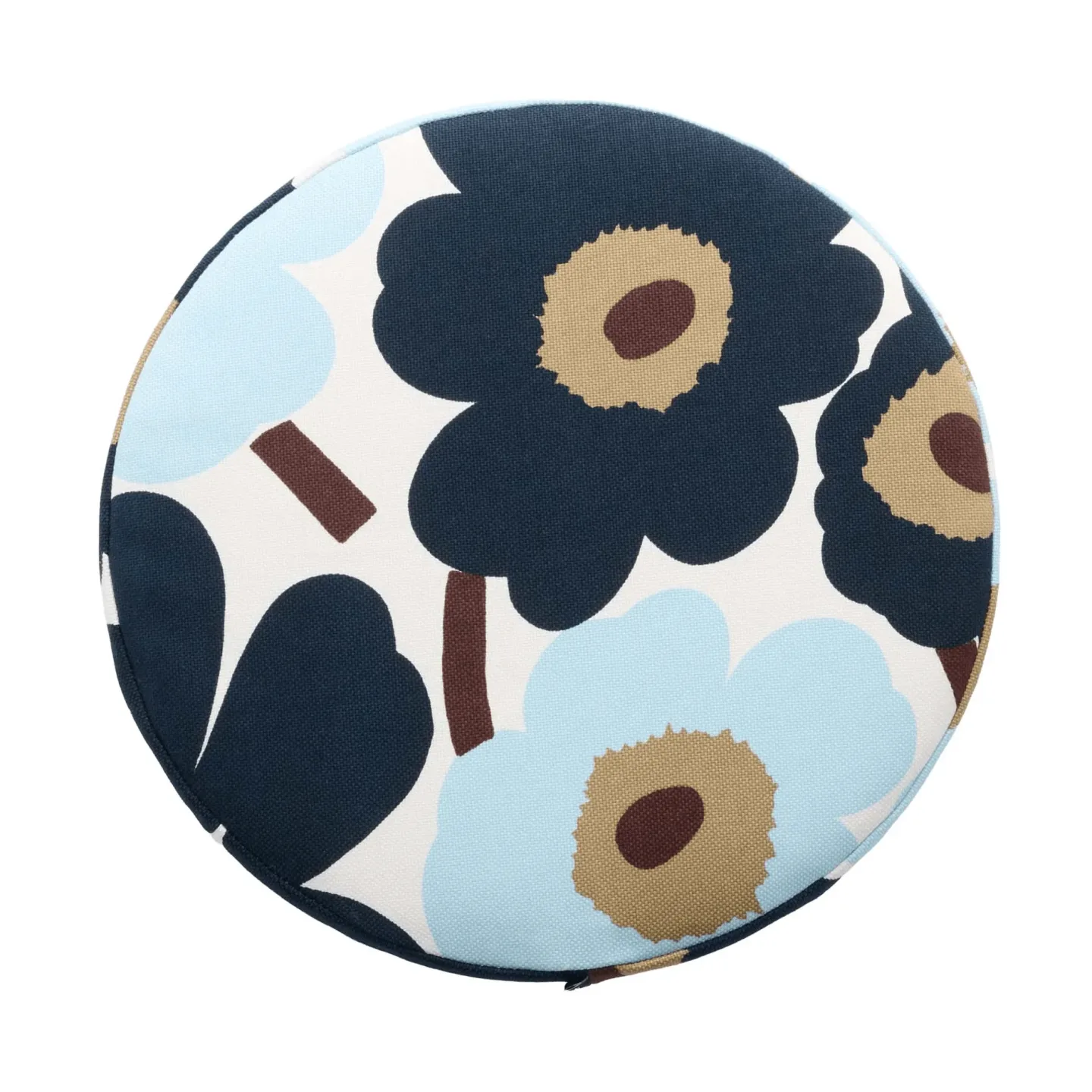 Marimekko Pieni unikko runde Sitzauflage Weiß-blueberry-cold blue-Dunkelbraun