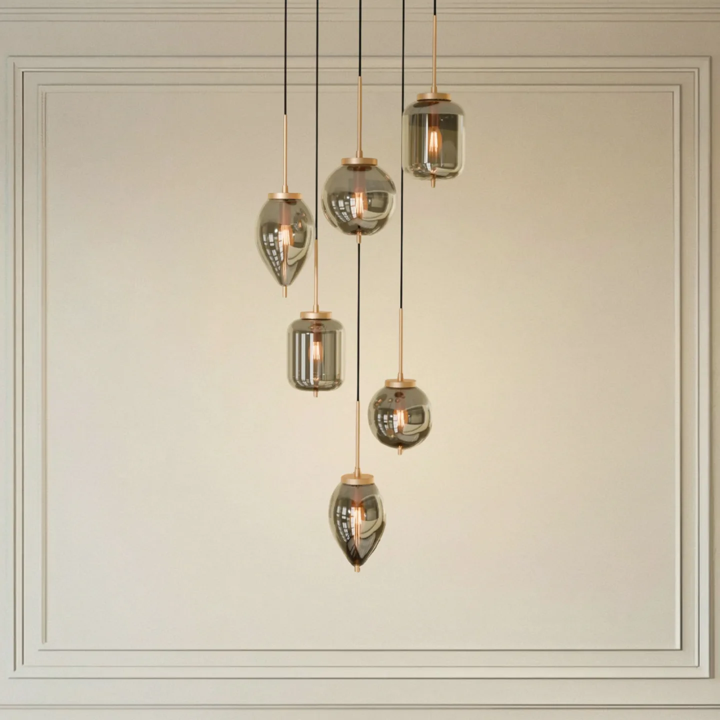 Elani Hängeleuchte, Ø 62 cm, Glas, 6-flammig - Lucande - Wohnzimmer - Modern - Mehrflammig