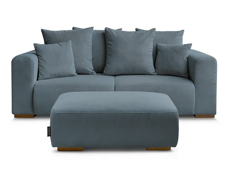 2er Sofa mit Hocker BOBOCHIC SIDONIE Cord-Stoff dunkelblau