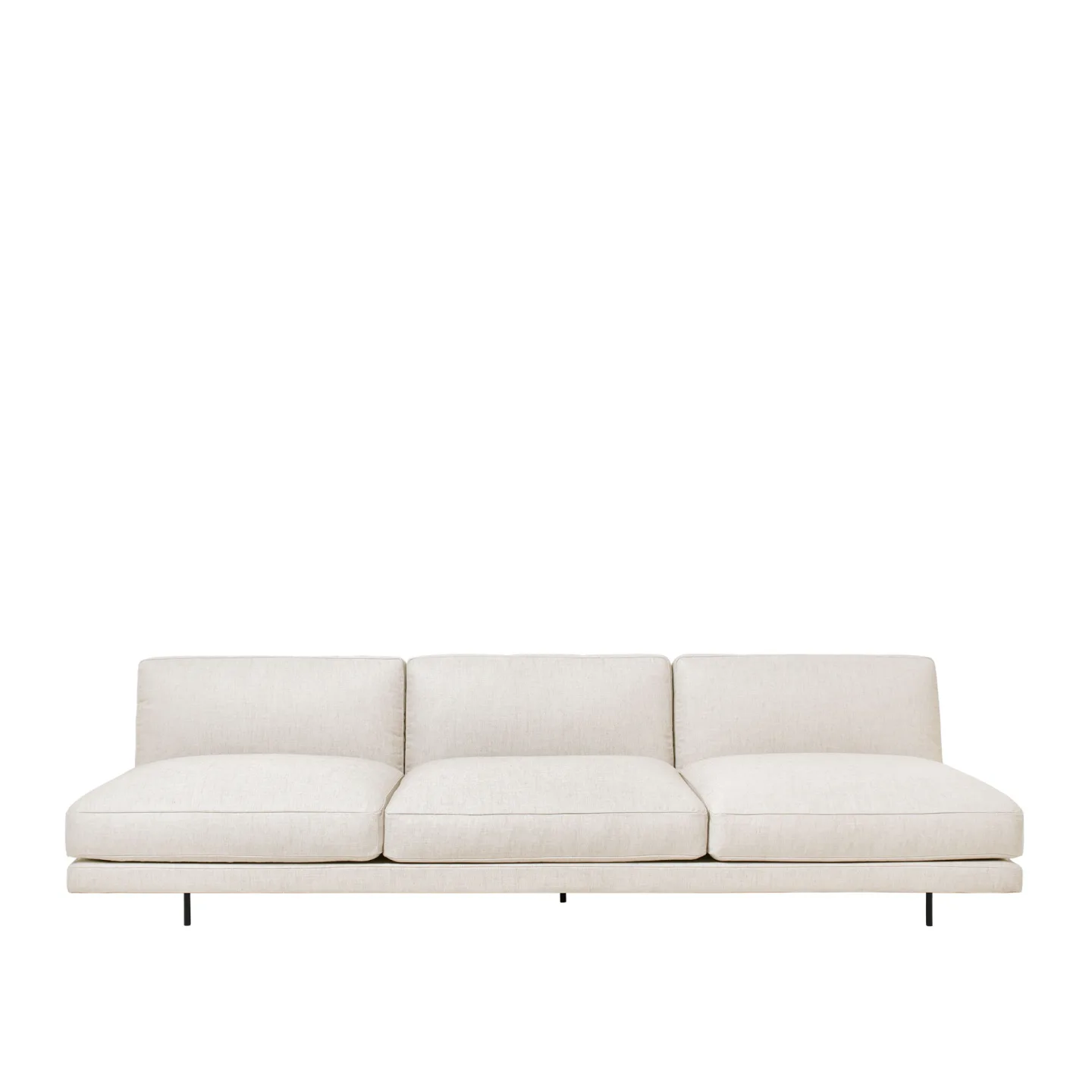 Gubi - Flaneur 3-Seater Without Armrest, Full upholst, Black Matt Base, Fixed Cover - Soffor - GamFratesi