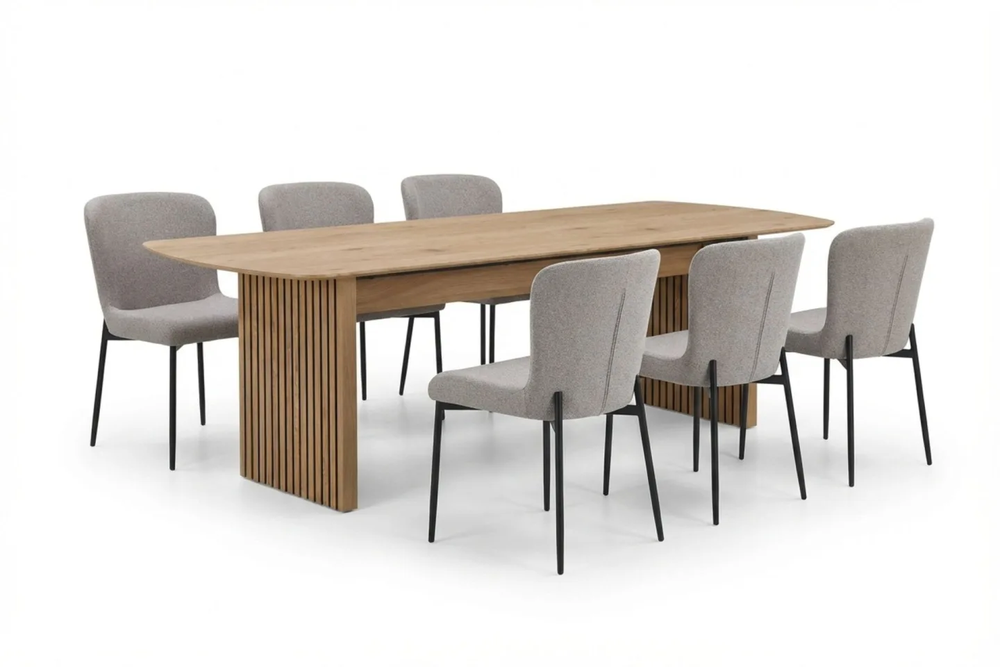 Richeto Matgrupp Ek 210 cm med 6 Elsie Matstolar - Ek/Ljusgrå