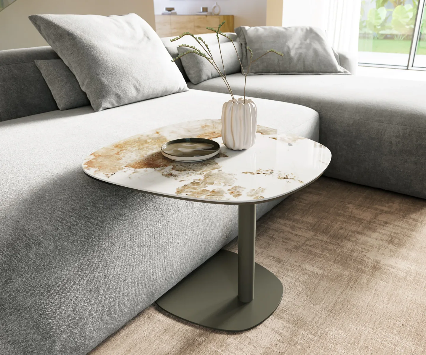 Beistelltisch Edge Boot 60x60 cm Keramik Minas Melange Eleny Metall Effektfinish Titan