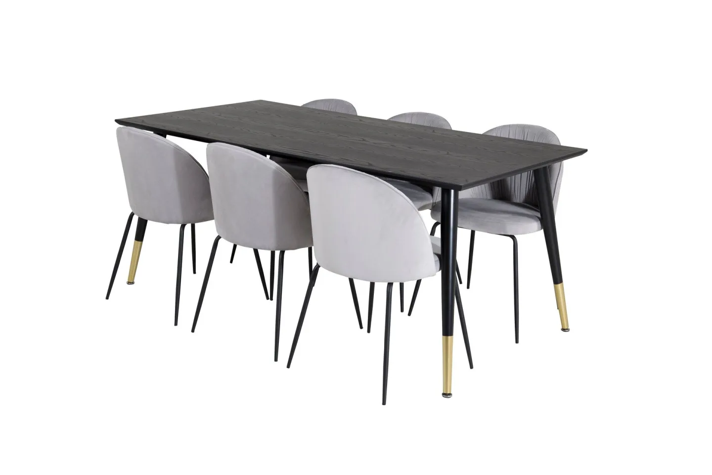 Daicy Matgrupp 180 cm inkl 6 Foyos Stolar - Svart/Mässing/Grå