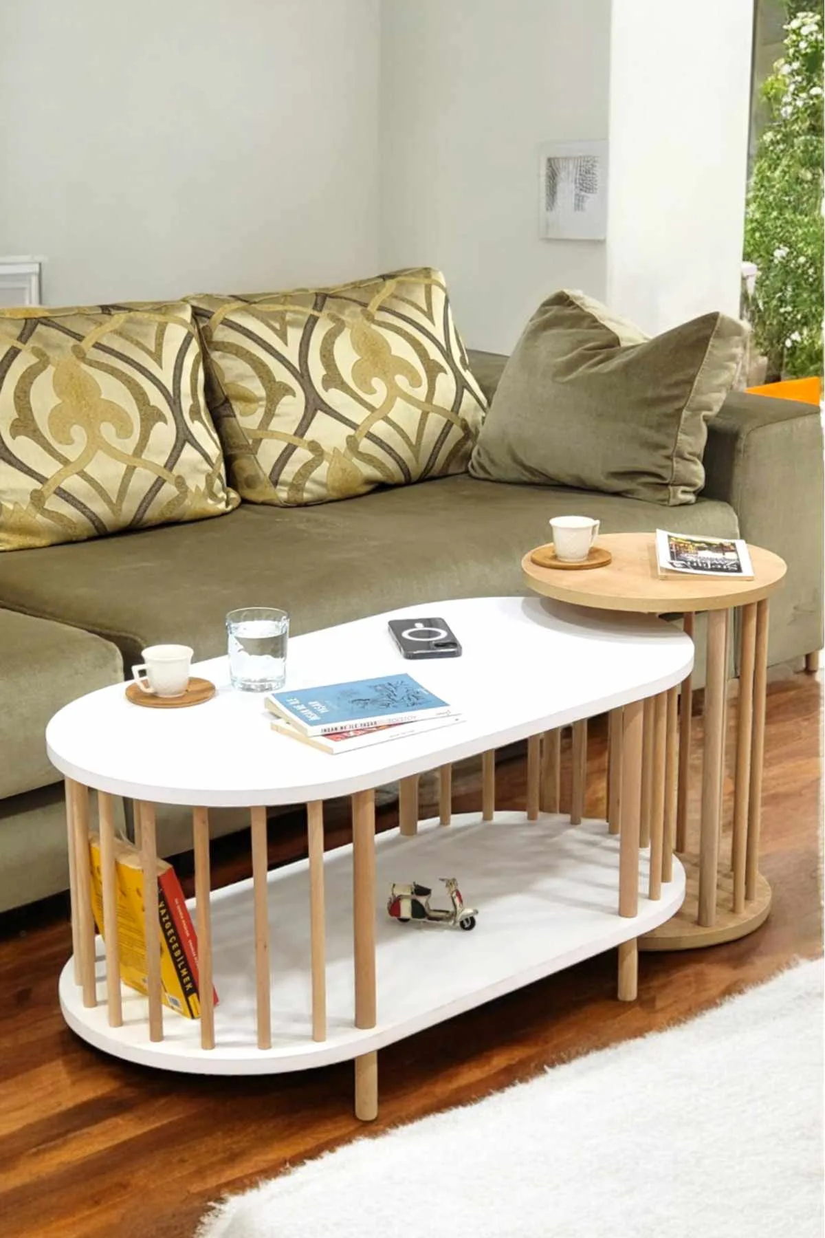 Belvo Soffbordsset 90x43x45 cm - Vitt och safirek