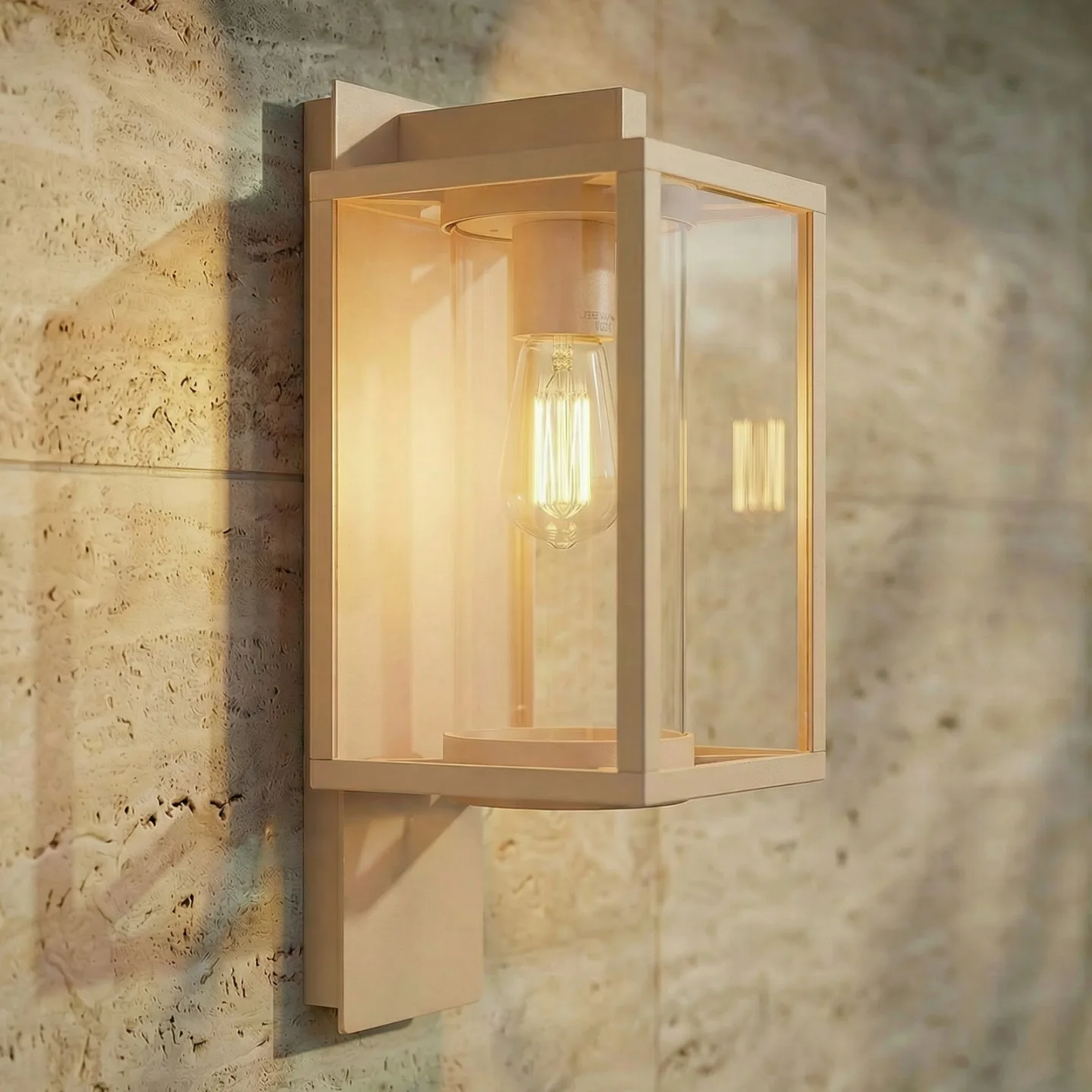 Ferda udendørs væglampe, fatning nederst, beige, IP44 – Lucande - Terrasse - Moderne - Aluminium - Med én lyskilde