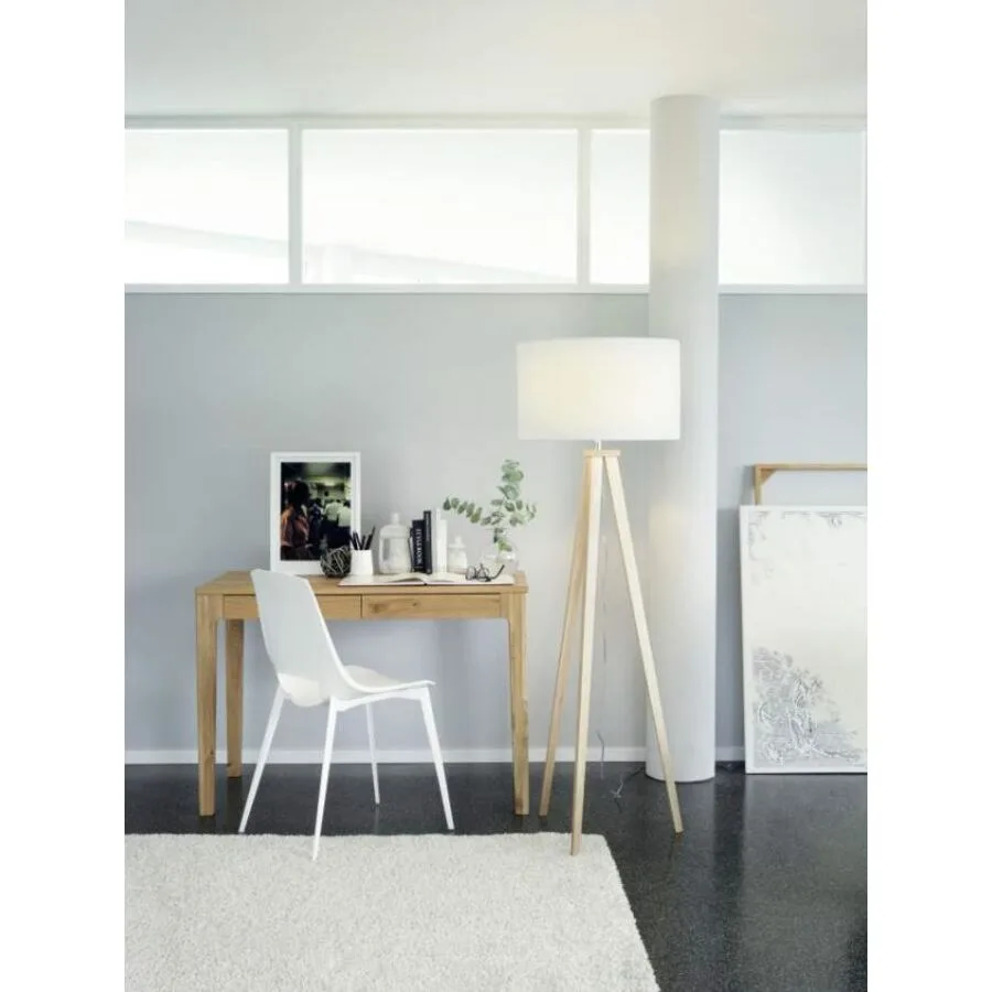 Stehlampe Tuga Weiss/Braun Holz/Stoff 40 cm 154 cm - Farbe: weiss/natur