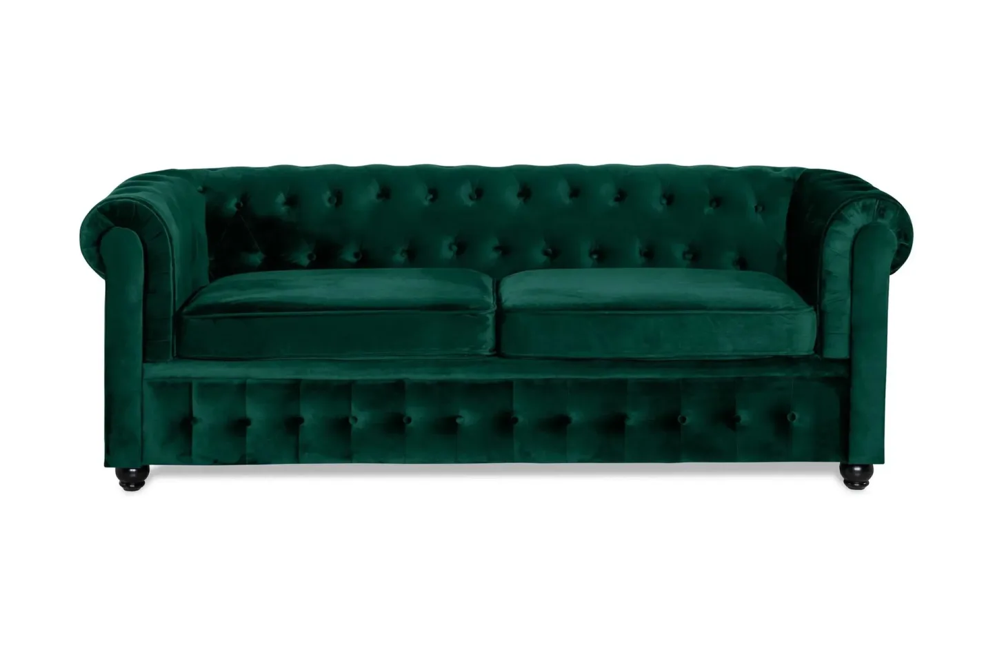 Chesterfield Lyx 3-sits Framåtbäddad Bäddsoffa med HVILA Bäddmadrass 140x200 cm Latex med Tvättbar klädsel - Grön/Vit