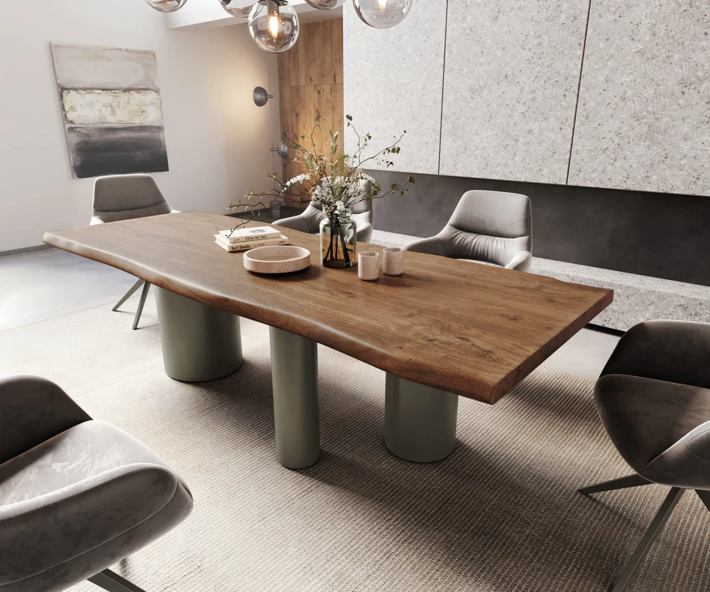 Esstisch Edge 260x100 XL Akazie Braun Troa Metall Effektfinish Titan Live-Edge