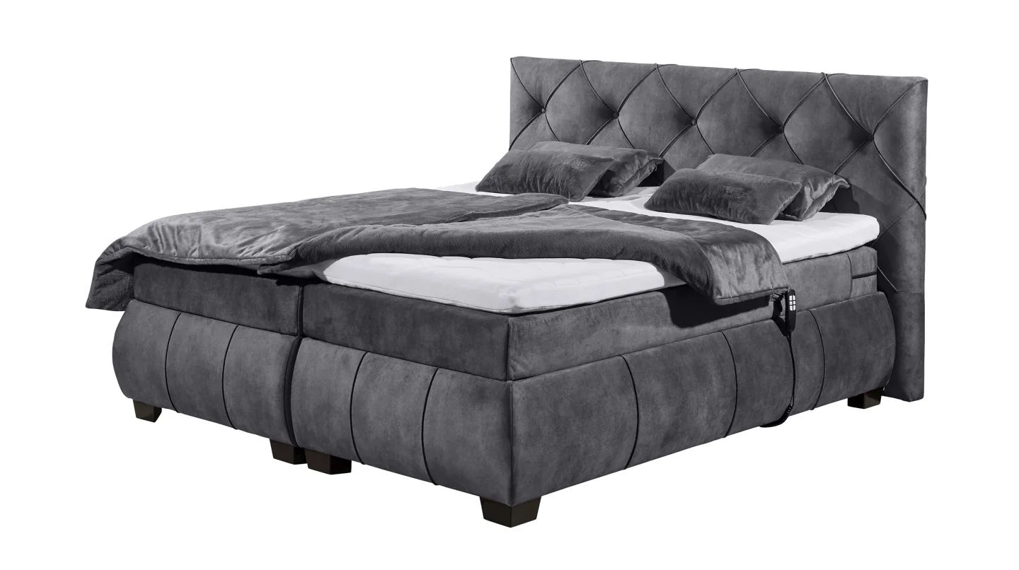 Boxspringbett 180 x 200 cm anthrazit Samt - elektrisch - SANUR