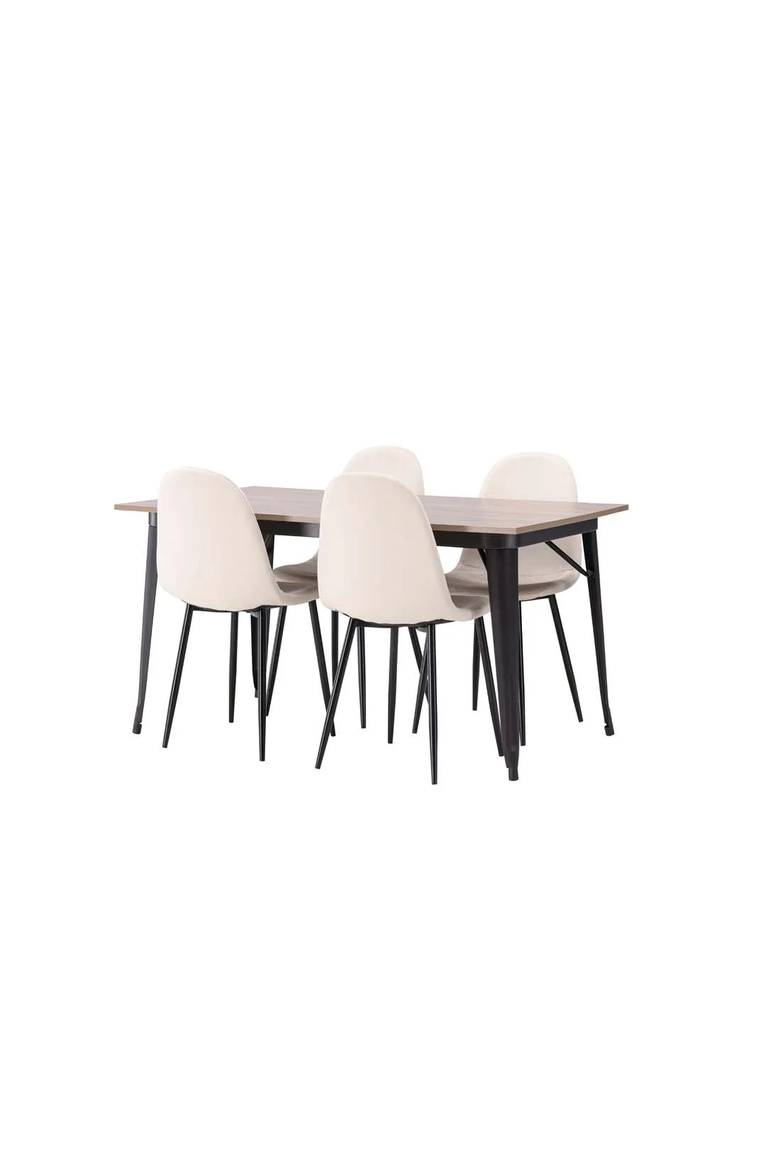 Tempe Essgruppe Tisch Nussbaum dekor und 4 Polar Stühle beige.
