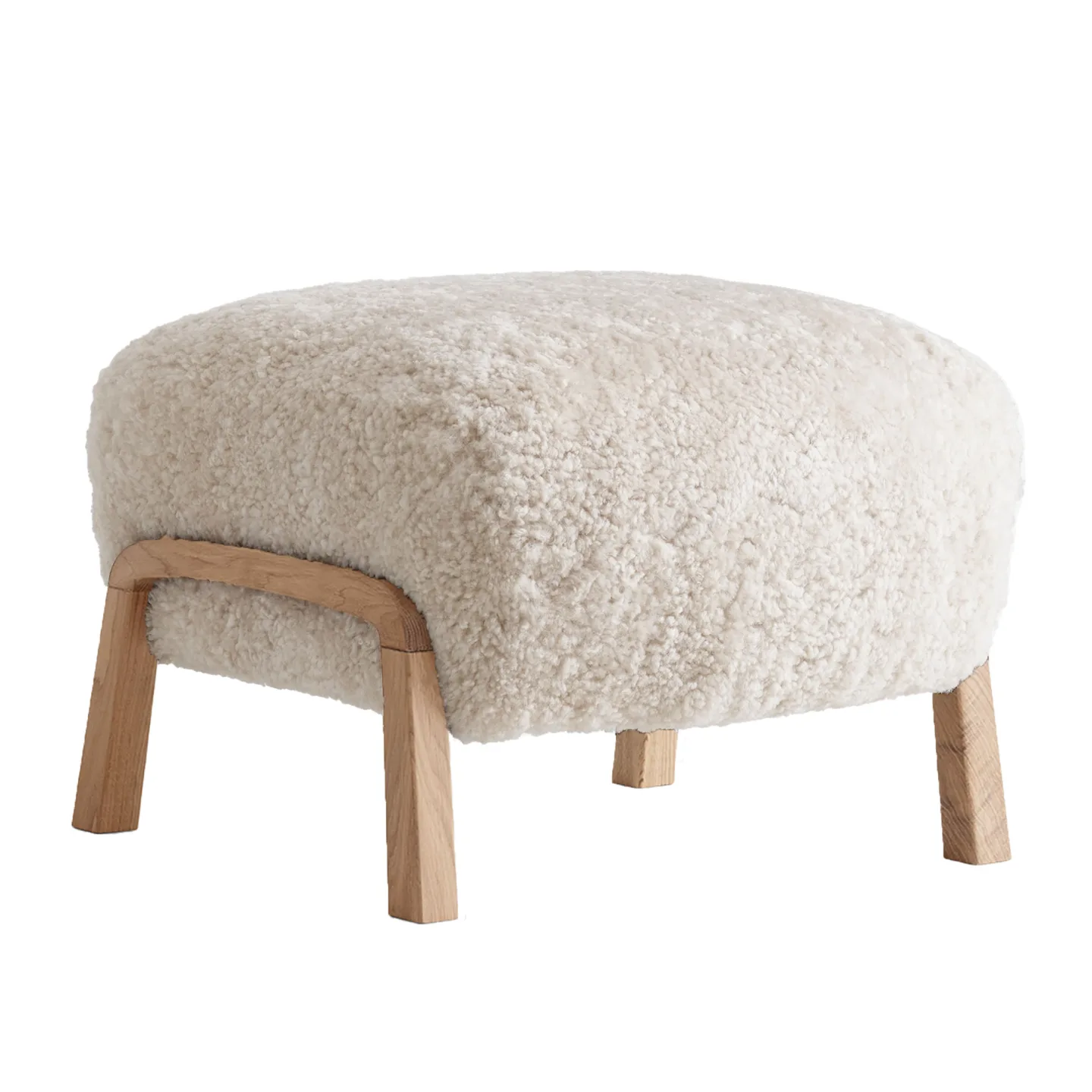 &Tradition - Wulff Pouf ATD3, Oak Fabric Cat. Sheep MTO 17 mm Moonlight - Fotpallar - Vit - Trä/Textilmaterial/Syntetiskt/Skum