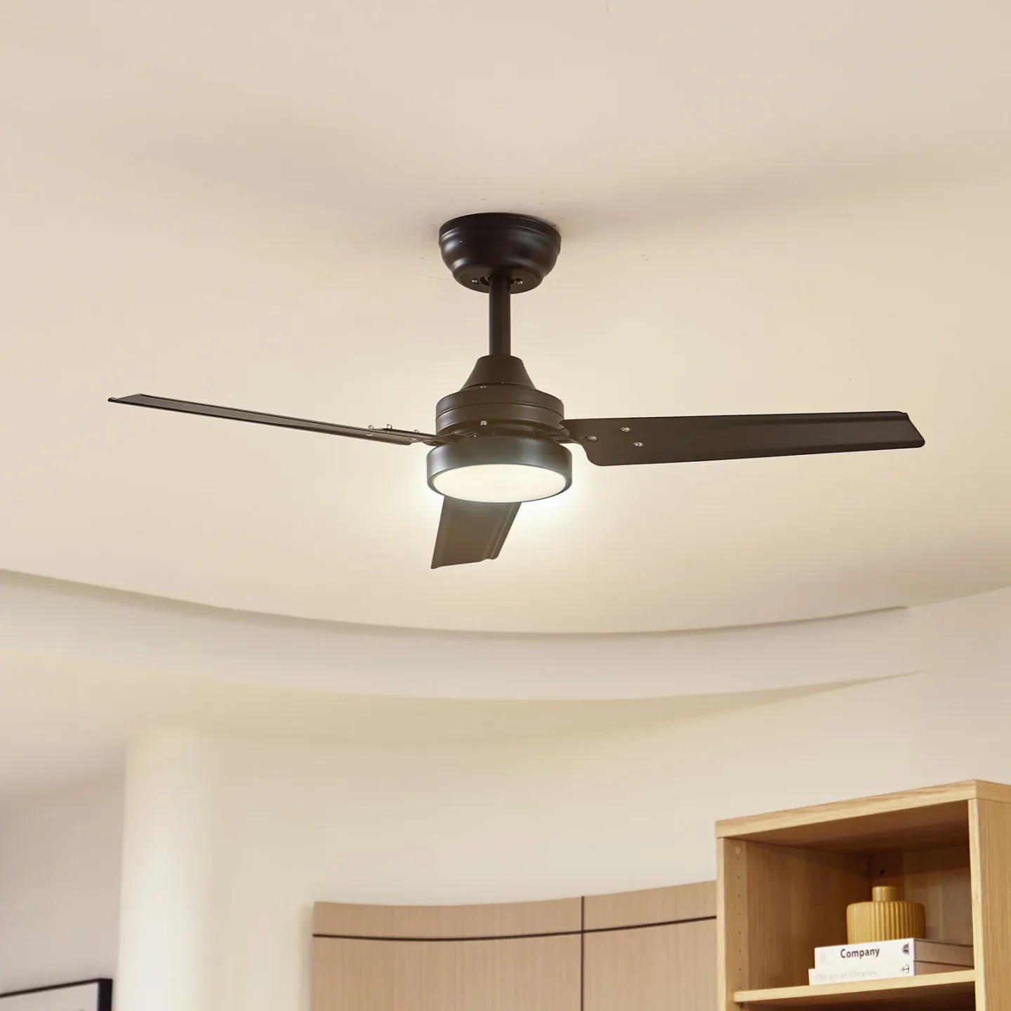 Aerallo LED-takfläkt, svart, CCT, tystgående – Lindby - Vardagsrum - Modern - Metall