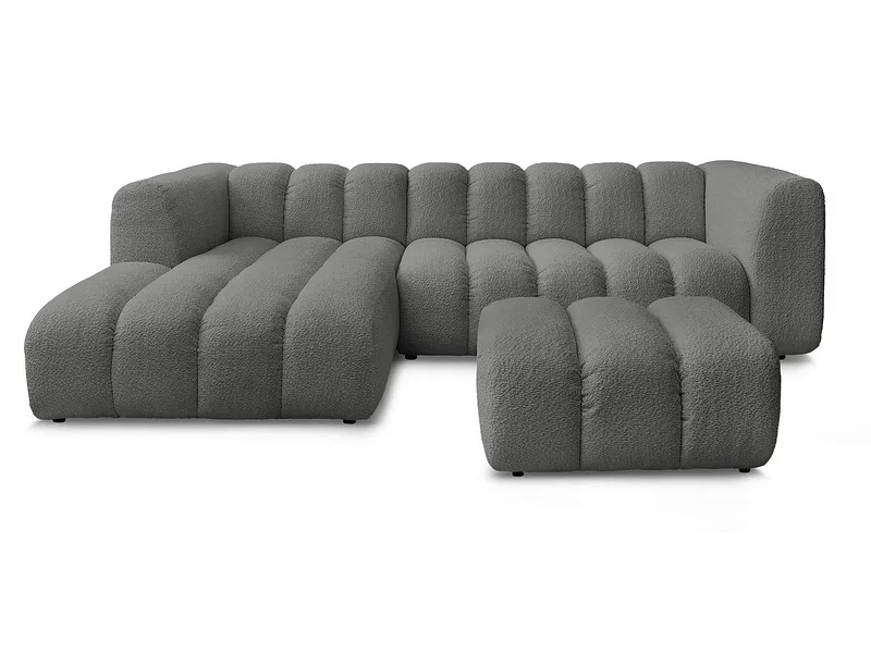 Ecksofa mit Hocker BOBOCHIC TALIA Boucle-Stoff dunkelgrau