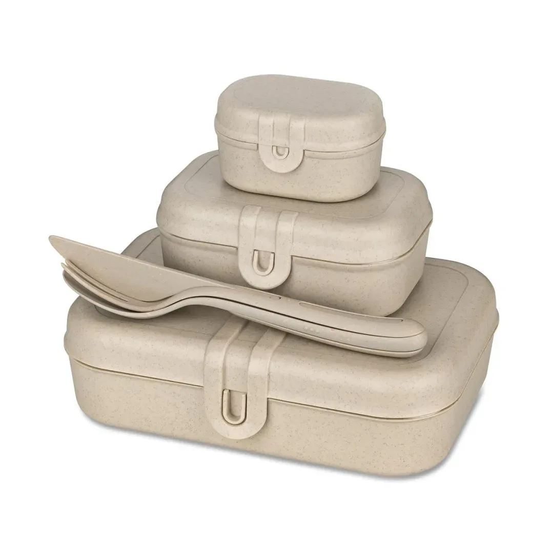 Koziol Pascal Ready Set 3 x Lunchbox und Besteck Nature desert sand