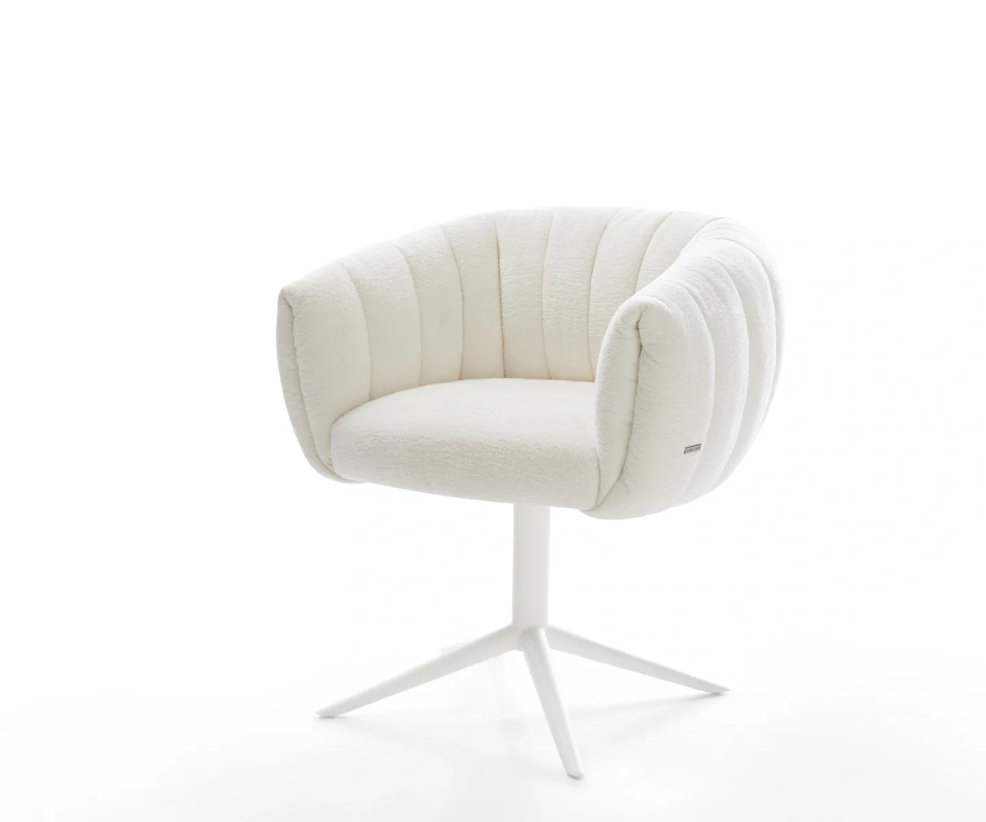 Drehstuhl Jada-Flex Bouclé Soft Beige Fußkreuz Weiß 360° drehbar Wippfunktion Taschenfederkern