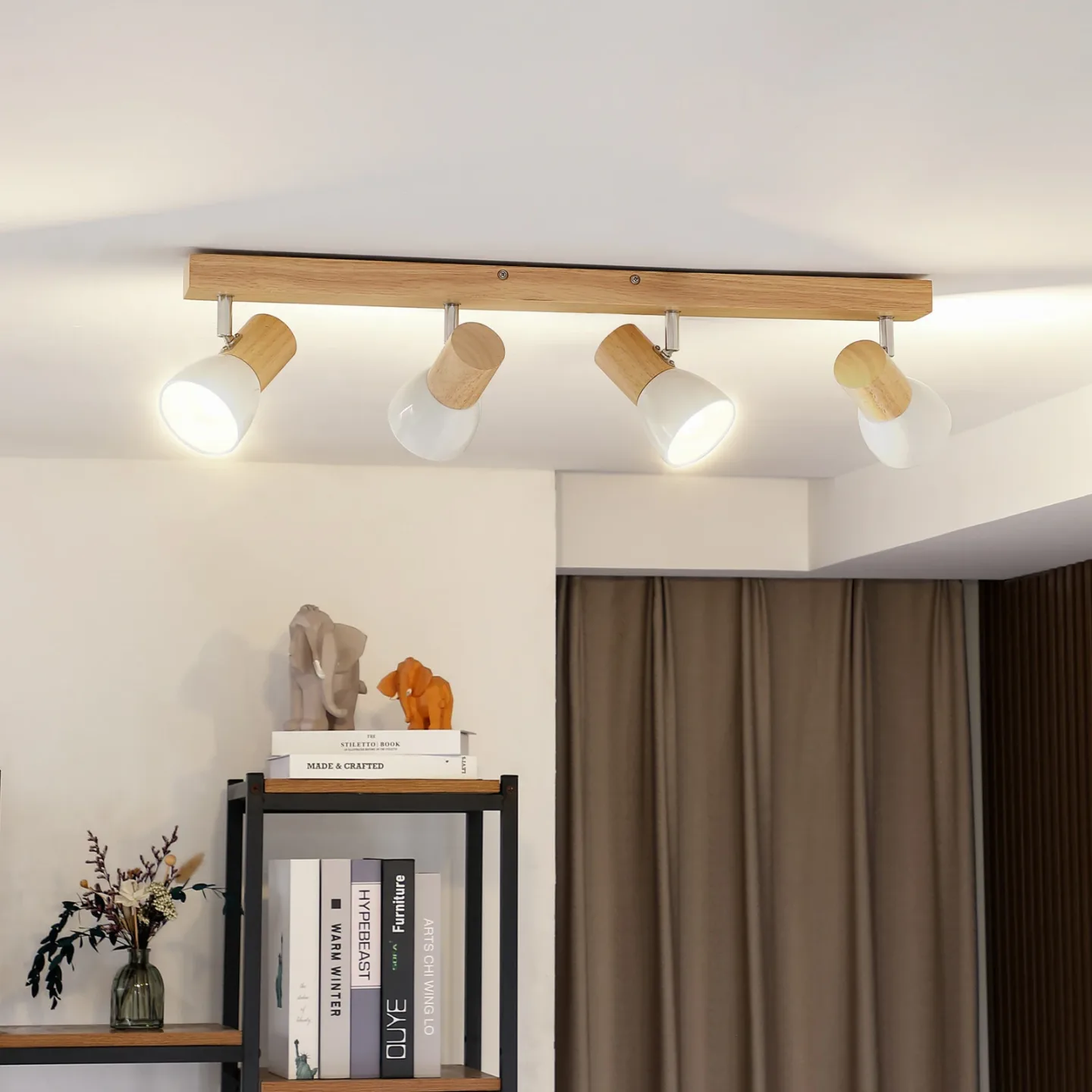 Thorin 4 Deckenleuchte Wood/White - Lindby - Wohnzimmer - Skandinavisch - Holz - Mehrflammig