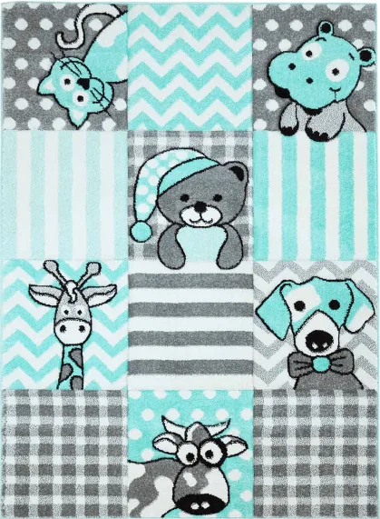Barneteppe - Bueno Animals (turkis) (Størrelse: 120 x 170 cm)