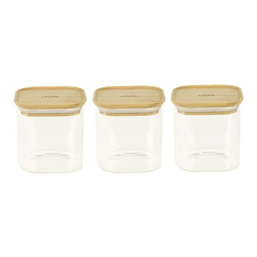 Diverse Vorratsglas Pebbly 3 Stk Glas/Bambus T 11 cm Set - Farbe: Transparent