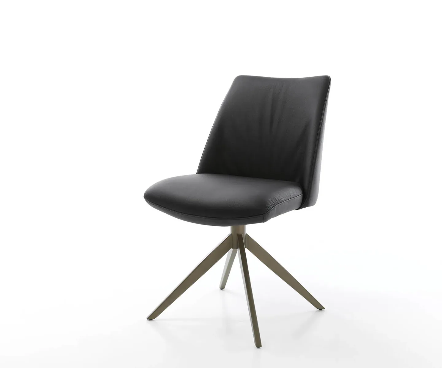Drehstuhl Elso-Flex Echt-Leder Schwarz Kreuzgestell breit Effektfinish Titan 360° drehbar Taschenfederkern
