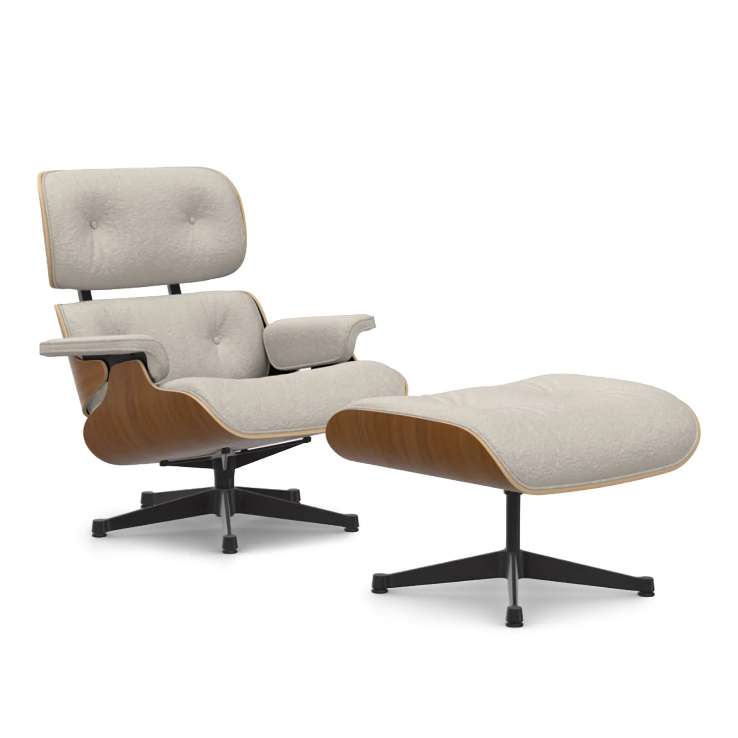 Vitra - Eames Lounge Set Natural Walnut Nubia Ivory Pearl 01 Deep Black - Fåtöljer - Charles & Ray Eames - Beige