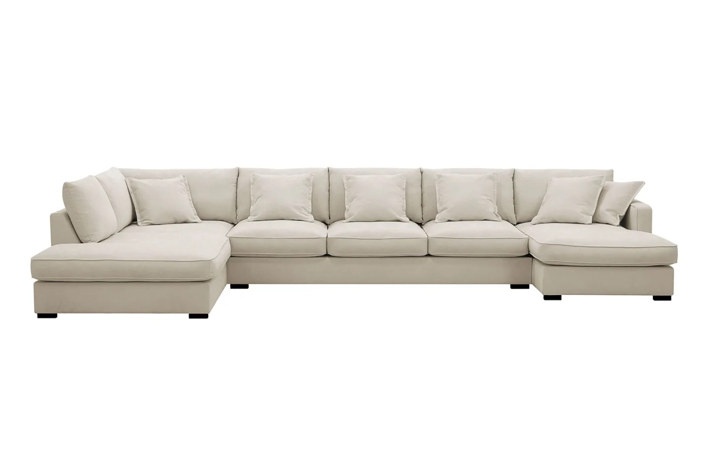 Rossita Lyx 6-sits Högervänd U-formad Extra djup Soffa med Divan och Schäslong i Tyg - Beige