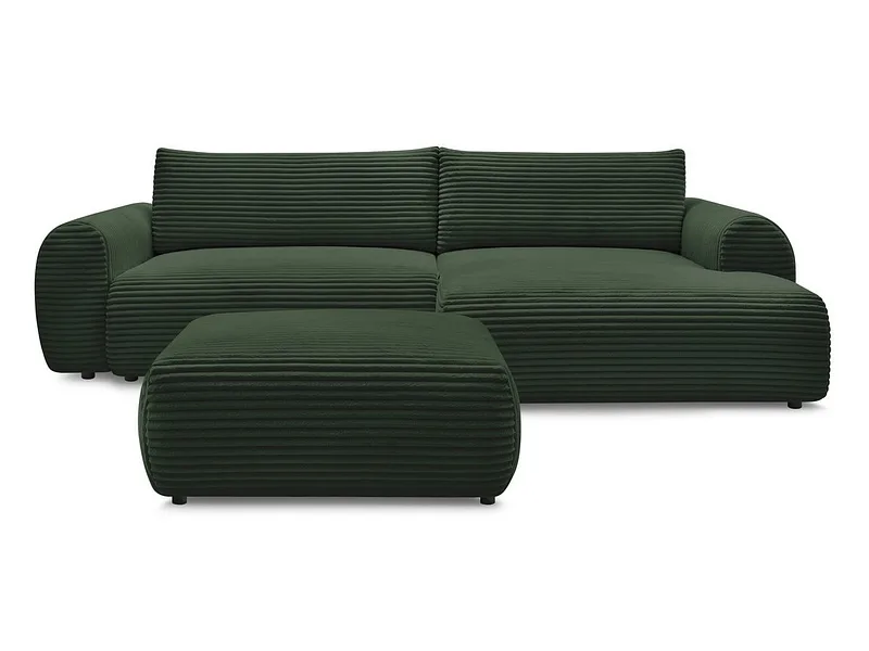 Ecksofa mit Hocker BOBOCHIC LUCIEN Cord-Stoff grün
