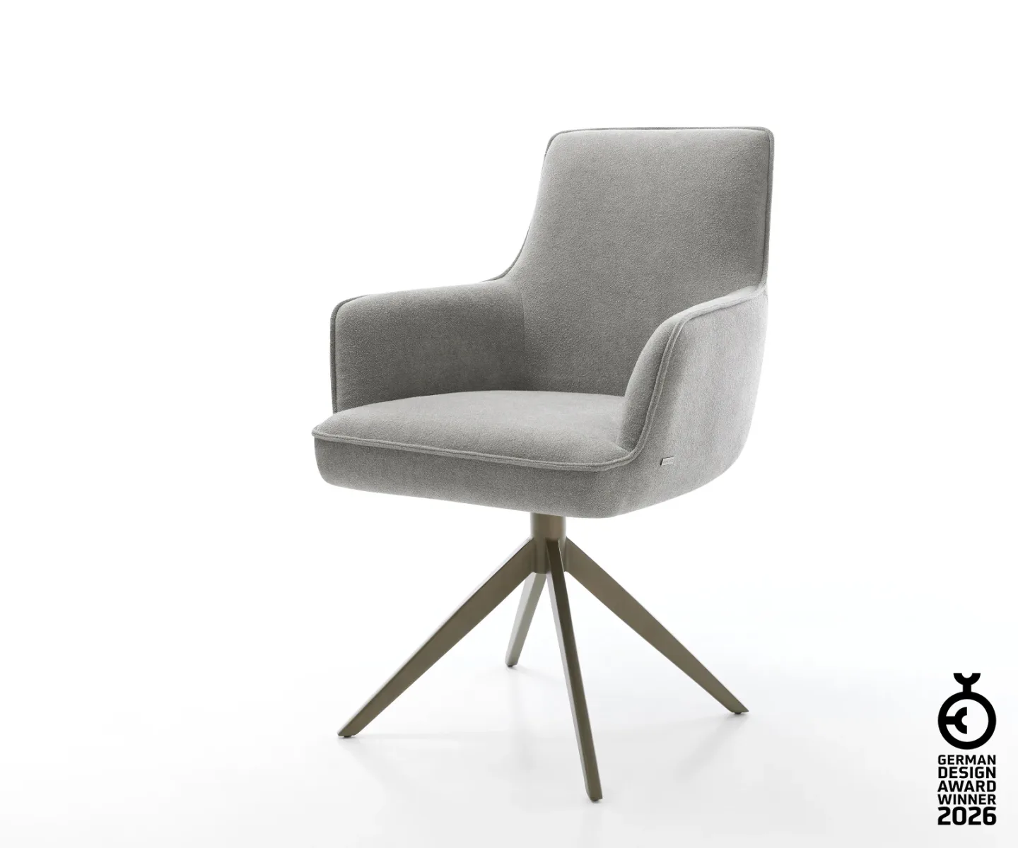 Drehstuhl Heira-Flex mit Armlehnen Strukturstoff Soft Grau Kreuzgestell breit Effektfinish Titan 360° drehbar Wippfunktion Taschenfederkern