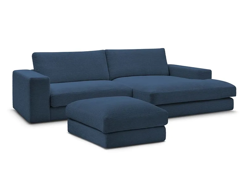 Ecksofa mit Hocker BOBOCHIC LEONARD Cord-Stoff dunkelblau
