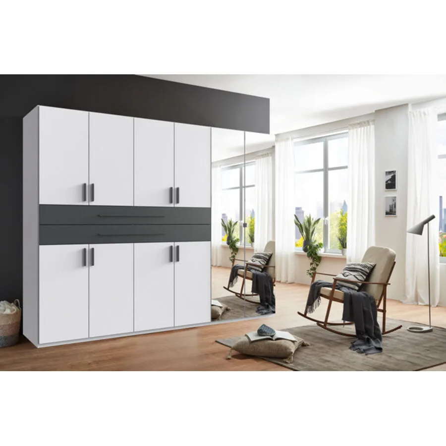 Kleiderschrank Stride Weiß, Rahmen + Abs. Grafit - Griffe Grafit Mischholz B 270 cm