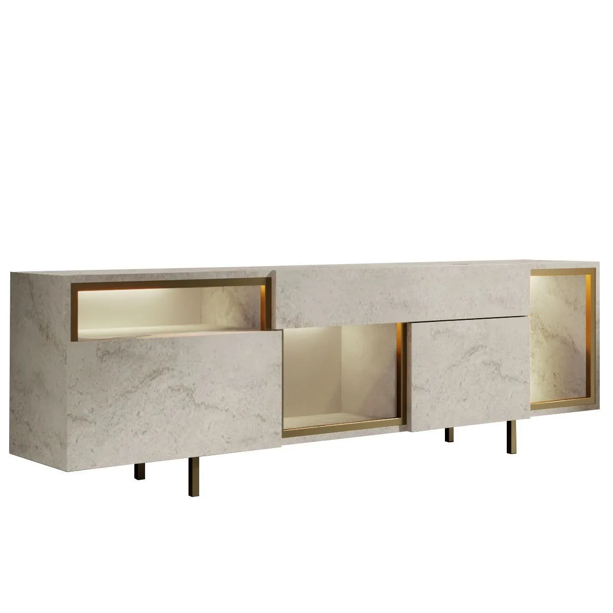 Denvar TV-bänk 180x55x32 cm - travertin och guld