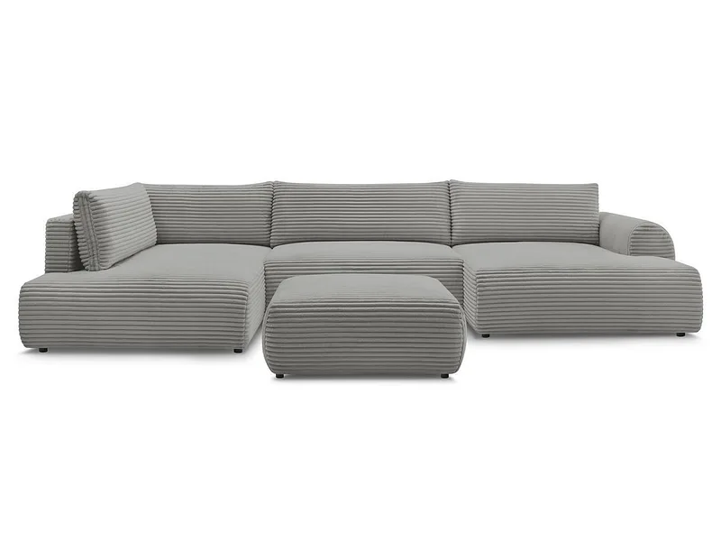 Panorama-Ecksofa mit Hocker BOBOCHIC LUCIEN Cord-Stoff dunkelgrau