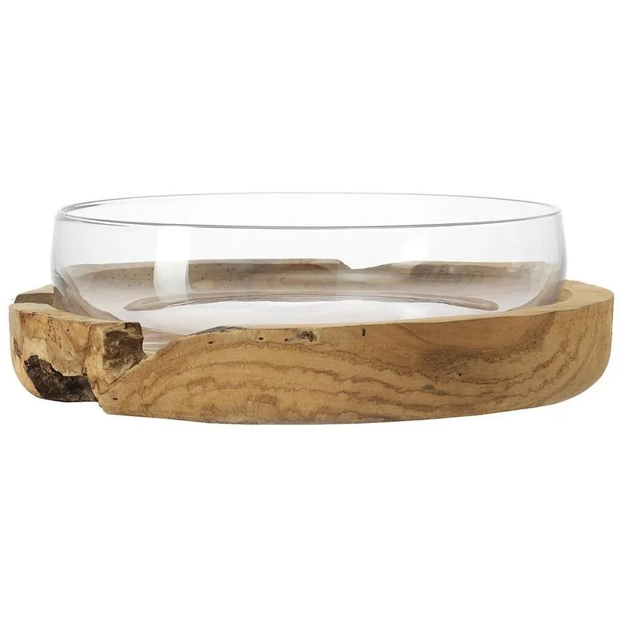 Schale Leonardo transparent Glas, Holz D 39 H 12 cm