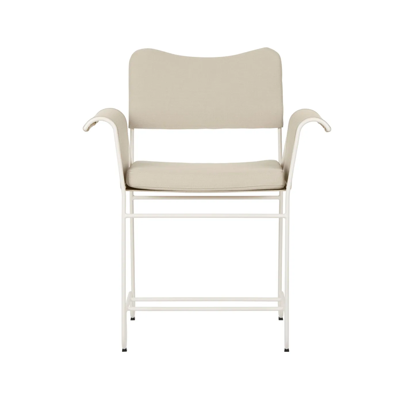 Gubi - Tropique Dining Chair - w/o Fringes Classic White Semi Matt Base, Leslie, Limonta 12 - Matstolar utomhus - Mathieu Matégot - Beige - Textilmaterial
