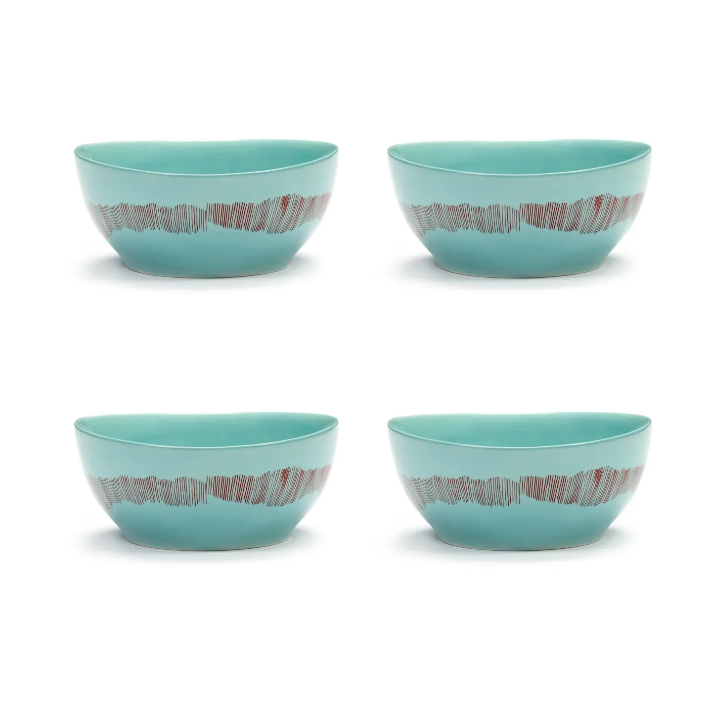 Serax Ottolenghi Feast Schale S Ø15 cm 4er Pack Azure stripes-red