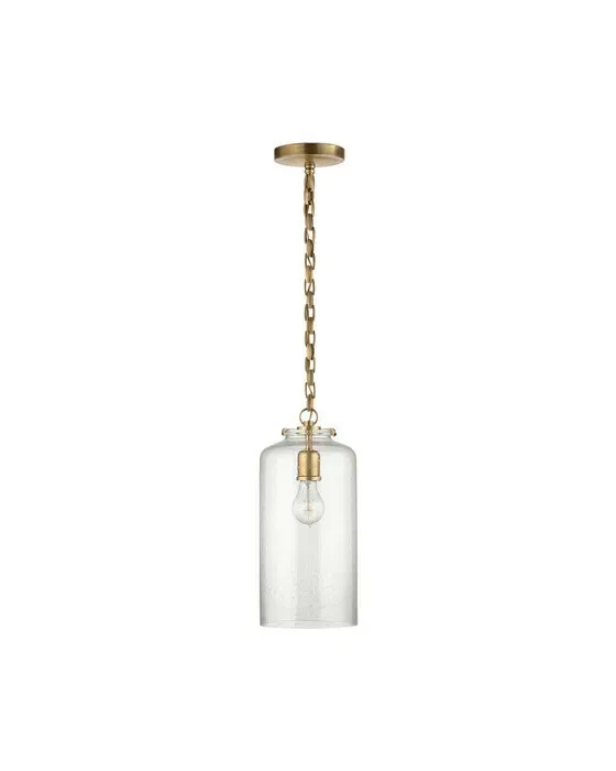 Katie Cylinder Pendant Antique Brass/Seeded Glass
