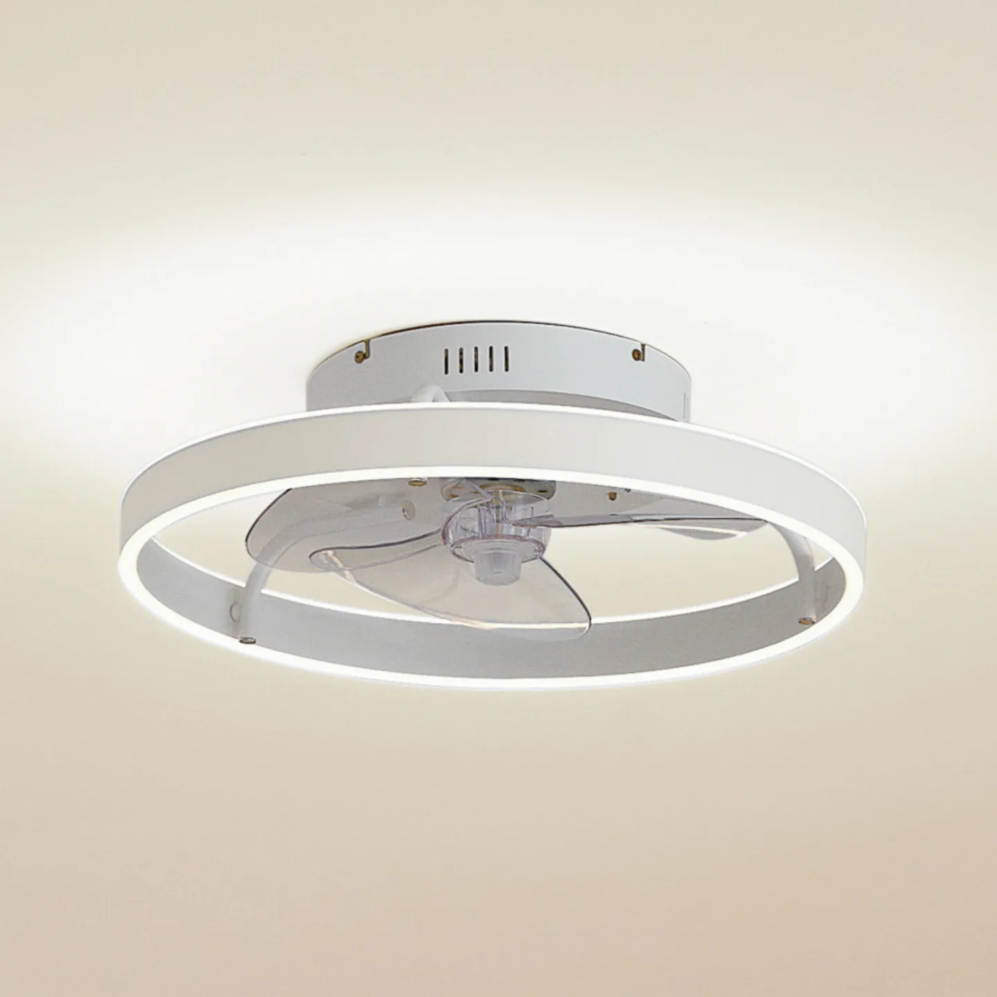 Momitu LED-loftventilator, hvid, aluminium, Ø 50 cm – Lindby - Stue - Moderne - Rund