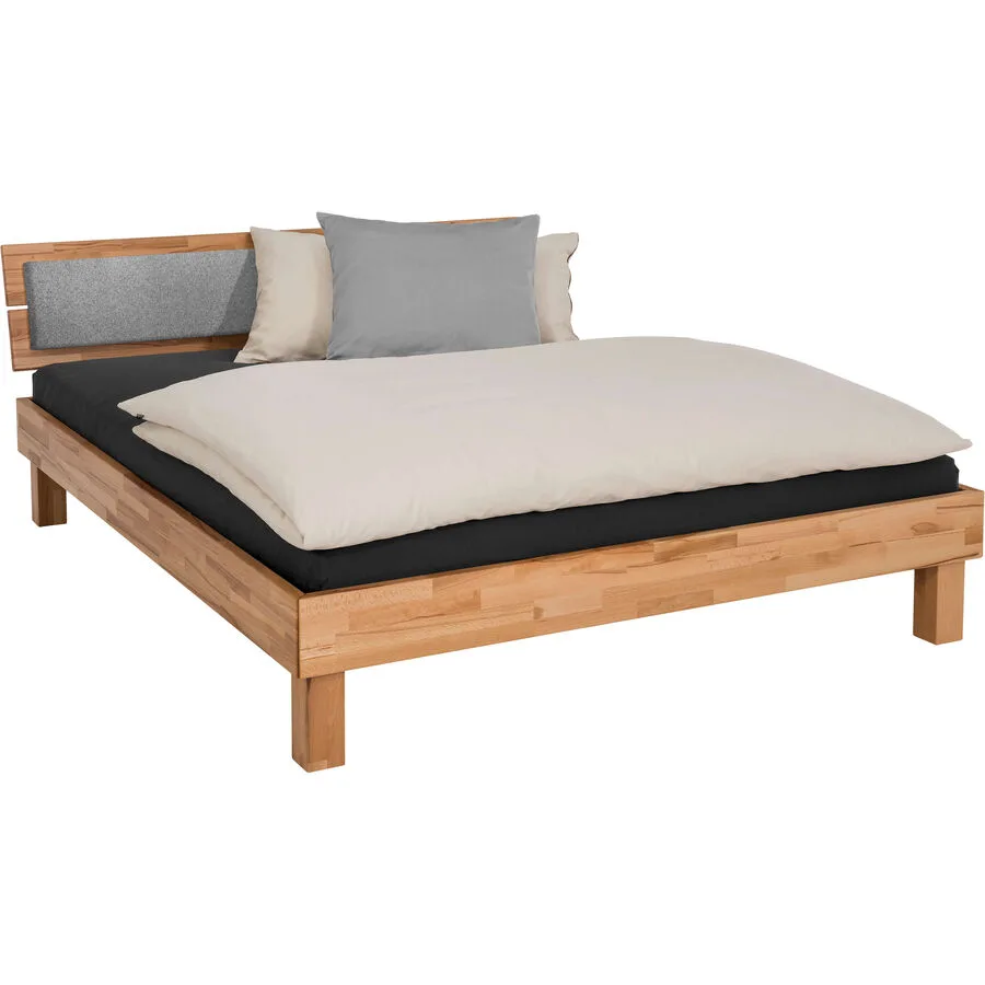 Hasena Bett Wood-Line Kernbuche massiv Buche, Stoff Massivholz 160 x 200 cm