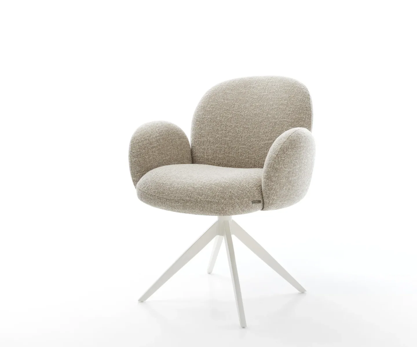 Drehstuhl Nube-Flex mit Armlehnen Webstoff Soft Beige Kreuzgestell breit Weiß 360° drehbar Wippfunktion Taschenfederkern
