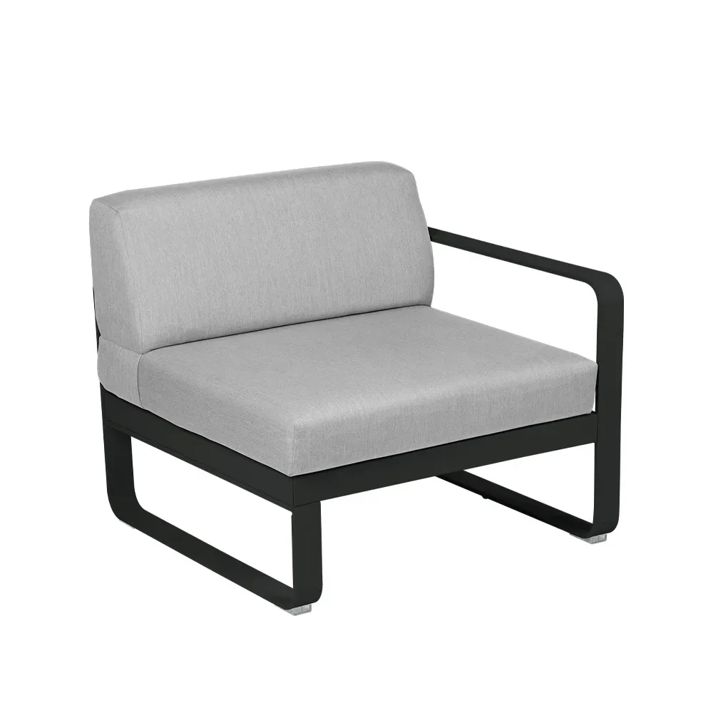 Fermob Bellevie Right modulsoffa Liquorice (svart), flannel grey dyna, 1-sits