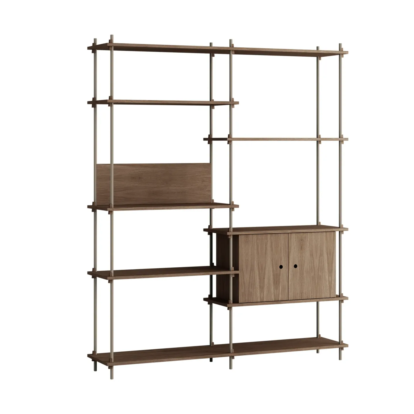 MOEBE Shelving System hylla med skåp Rökt ek-warm grey, 163x200x35 cm, S.200.2.C