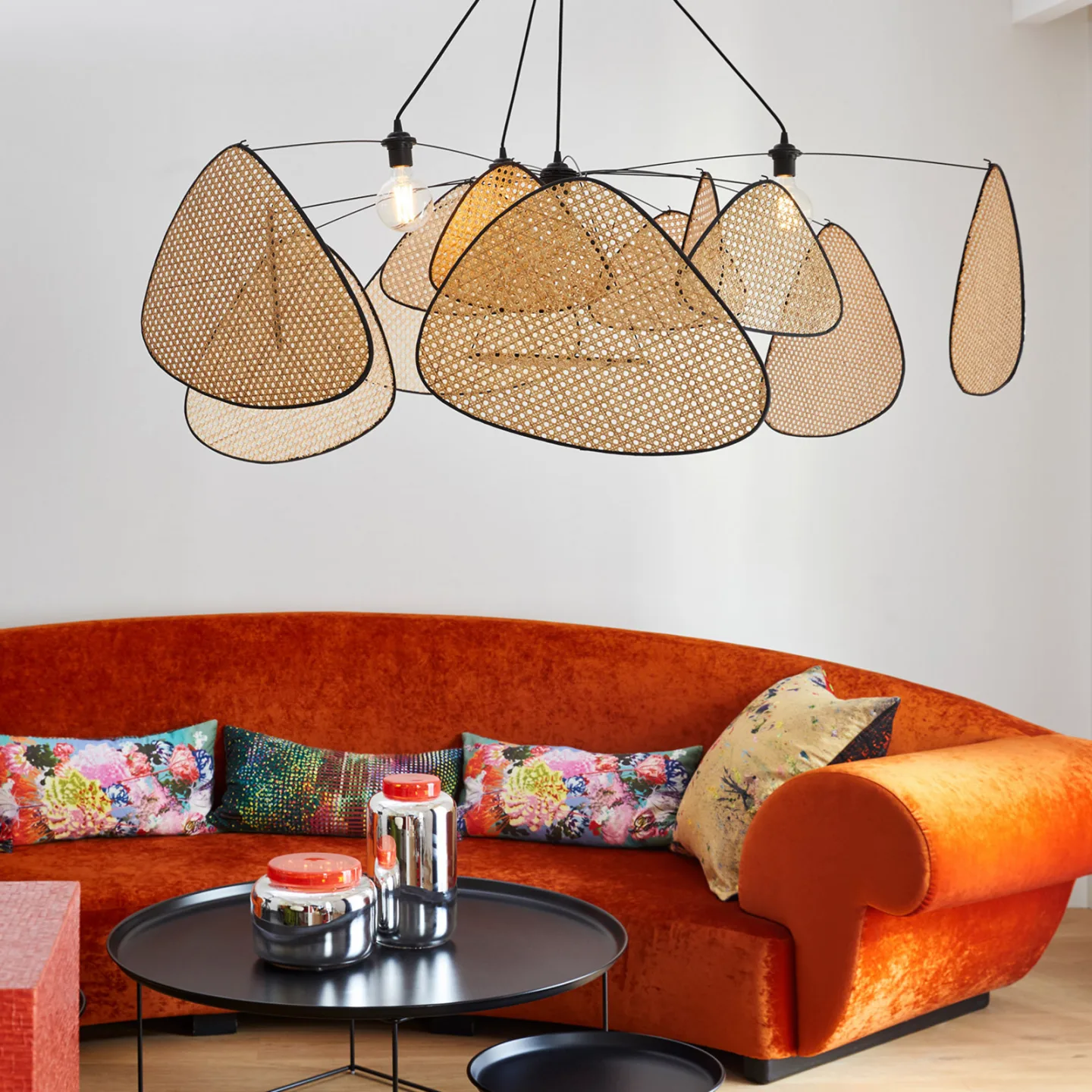 Hängelampe Screen XXL, 90 cm, natur, Rattan - MARKET SET - Wohnzimmer - Design - Holz - Mehrflammig