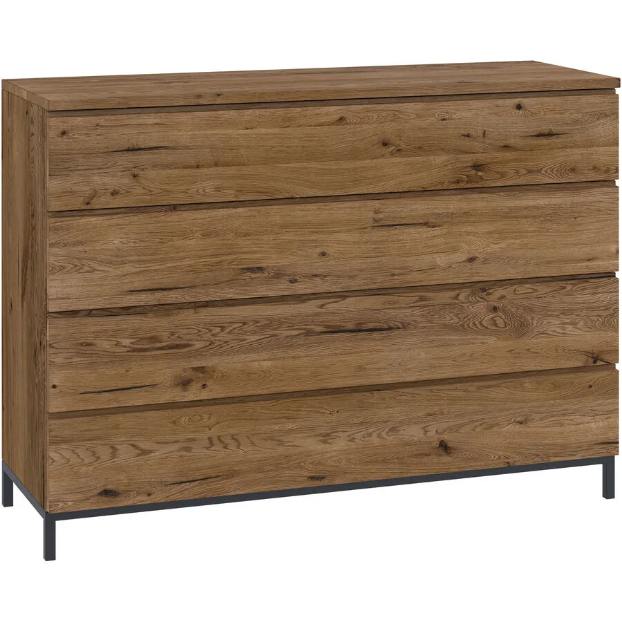 Kommode Holz Werk Natur, Schwarz Sumpfeiche Massivholz B 120 H 89 cm