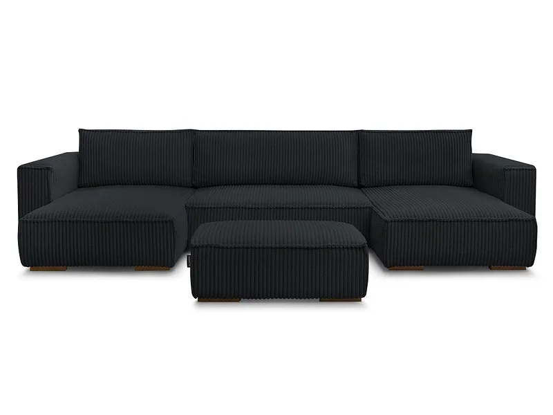 Panorama-Ecksofa mit Hocker BOBOCHIC CHELSEA Cord-Stoff schwarz