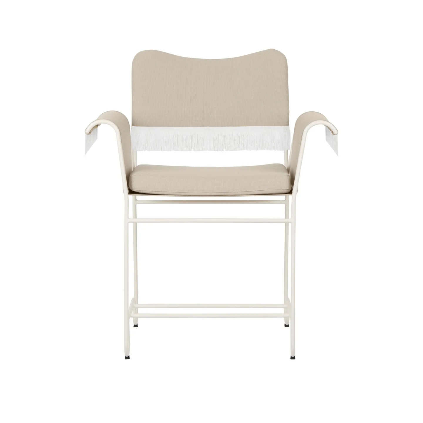 Gubi - Tropique Dining Chair - w. Fringes Classic White Semi Matt Base, Leslie, Limonta 12 - Matstolar utomhus - Mathieu Matégot - Beige - Textilmaterial