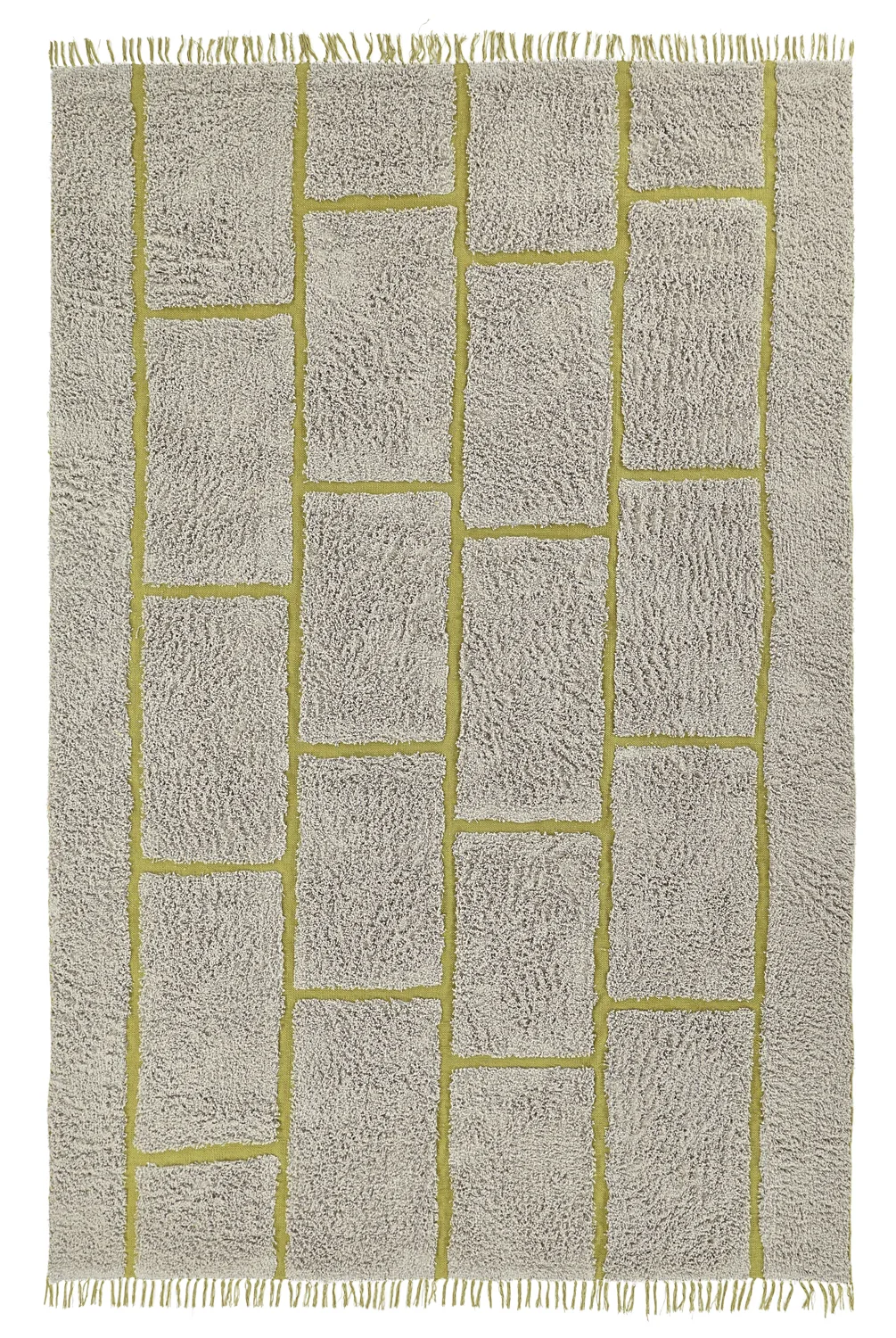 Ryetepper - Lindley Natural Cotton Shaggy (greige/grønn) (Størrelse: 160 x 230 cm)
