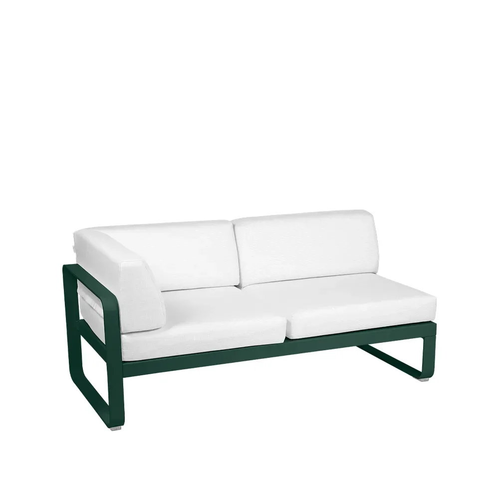 Fermob Bellevie Corner modulsoffa 2-sits Cedar green (grön), offwhite dyna, vänster
