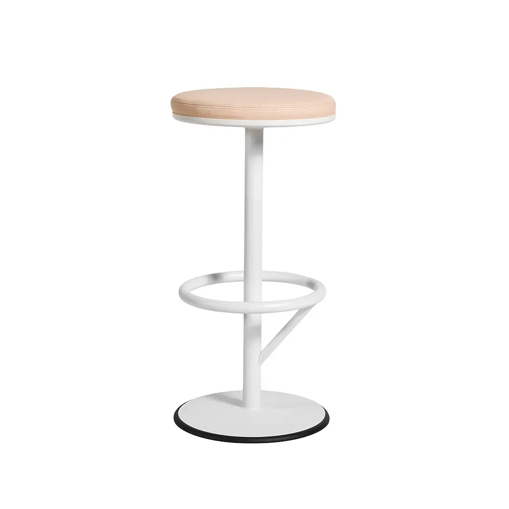 SMD Design Orbit Barhocker niedrig Weiß lackiert matt, hellbraunes Leder