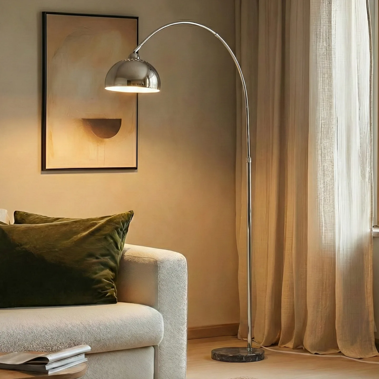 Tonka Stehleuchte, 185 cm, chrom, E27, Metall/Marmor - Lindby - Wohnzimmer - Modern - Einflammig