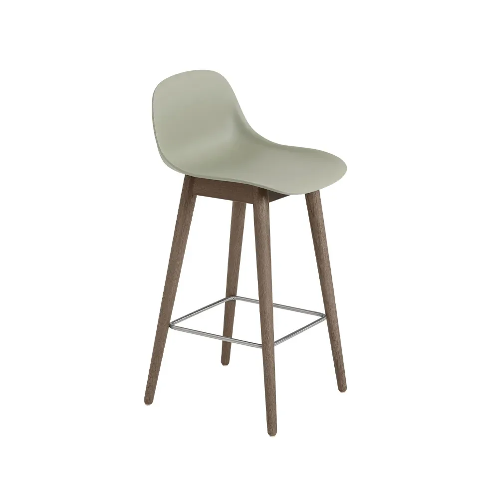 Muuto Fiber barstol med ryggstöd 65 cm Dusty green-mörkbrunbetsade ben
